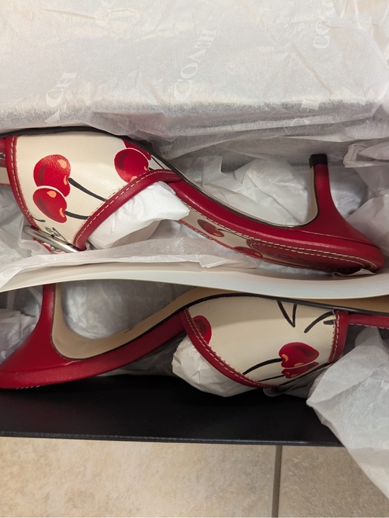 Coach Shoes - Coach Red and Cream Cherry Print Kitten Heels